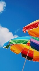 Colorful Umbrellas Beach Rainbow Blue Sky Summer Scene