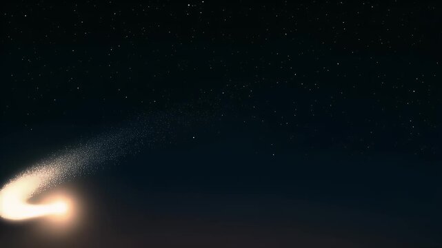 Bright meteor streaking through night sky at sunrise