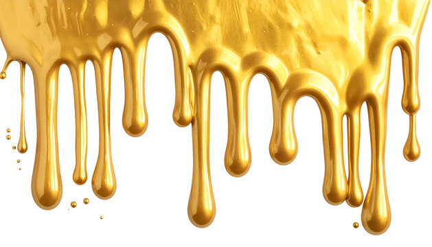 Molten gold drips, a lustrous, viscous cascade against a black background