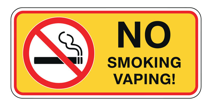No smoking vaping sign with red circle and cigarette on yellow background