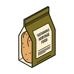 Modern Minimalist Vector Illustration Isometric Packaging Design Featuring an Organic Potato for Sustainable Heritage Food and Healthy Consumption