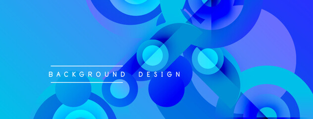 Naklejka premium Abstract blue background. Overlapping circles create dynamic visual effect. Modern design elements present sleek composition.