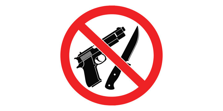 No guns or knives allowed sign isolated on white background