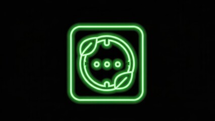 Obraz premium Vibrant neon green glowing outline icon depicting natural elements within a tech interface