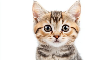 Fototapeta premium Adorable American Shorthair Kitten Portrait with Charming Markings on a Plain White Background