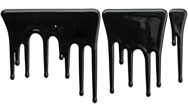 Glossy, black fluid in a dripping pattern, with smooth, reflective surfaces on a black background