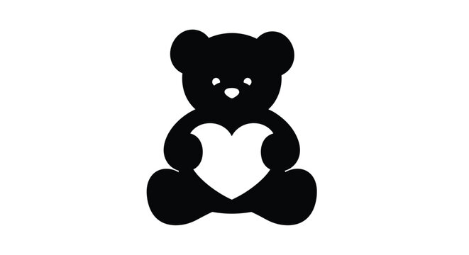 A charming black teddy bear holding a heart minimalist silhouette