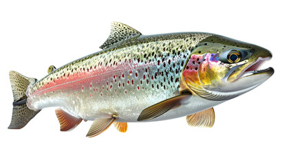Fototapeta premium Vivid digital illustration of a rainbow trout against a stark black background