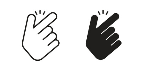 Fototapeta premium Hand snapping fingers icon outline and filled silhouette for gesture and sound notification, isolated on white background, easy editing.