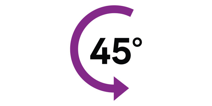 Purple arrow icon with 45 degree angle isolated on white background