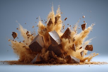 Chocolate bar explosion, powder in the air 