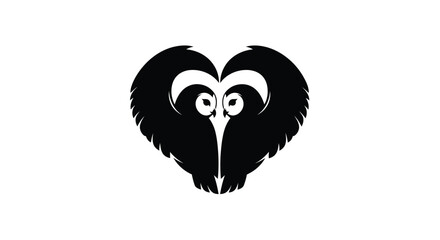 A black heart shaped owl design with striking features silhouette © momotaj