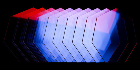 Cyber elements made of transparent glass and liquid acrylic purple blue glow on black backdrop cinematic tech background design cover art visuals 3d rendering © IM_VISUALS