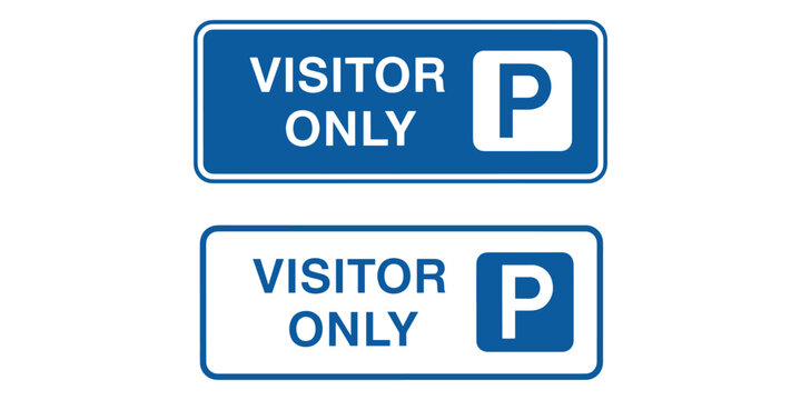 Blue and white visitor only parking signs isolated on white background