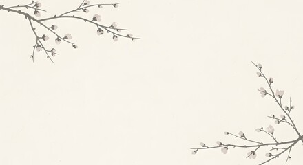 Obraz premium Traditional chinese ink painting of plum blossoms on light beige background