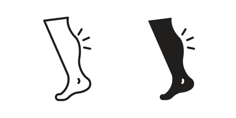 Obraz premium Leg and calf muscle icon, outline and filled silhouette, indicating pain or discomfort, swelling, and medical condition of lower limb.