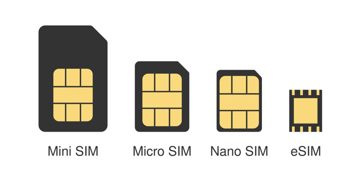 Set of different SIM cards icon. Simple icons of sim cards.