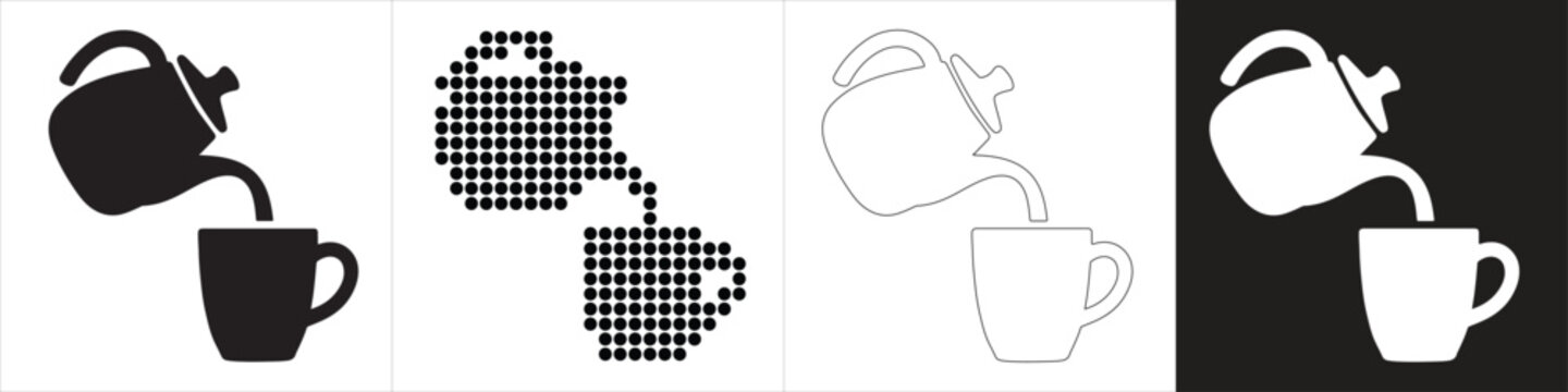 Tea pouring illustrations in various styles