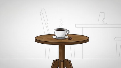 Vibrant illustration of a hot coffee mug and bean on an inviting wooden surface