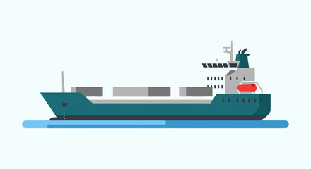 Fototapeta premium Illustrated cargo ship on water graphic with copy space for commercial use
