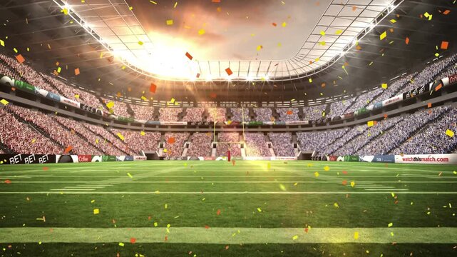 Animation of confetti over sports stadium
