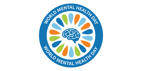 Naklejka premium World mental health day logo with colorful teardrop shapes and brain