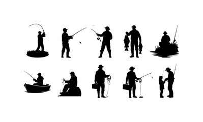 Obraz premium Silhouettes of Fishermen in Various Poses