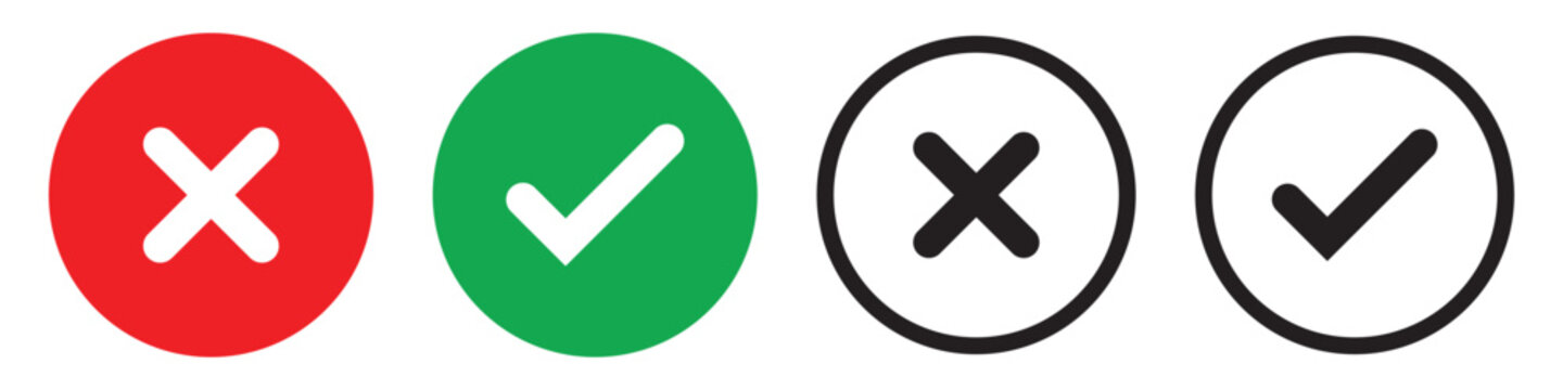 yes and no buttons tick and cross icons