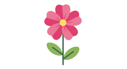 Naklejka premium Cartoon flower illustration with pink petals green stem and leaves isolated