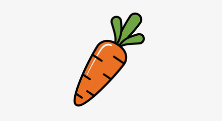 Cartoon carrot illustration with green leaves isolated on white background