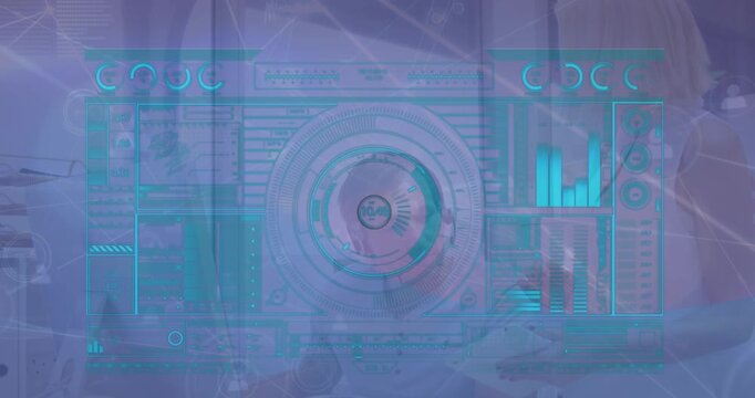 Animation of clock and digital human brain over blackboard