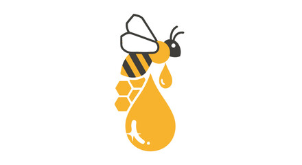 Bee illustration with honey drop simple vector graphic on white background