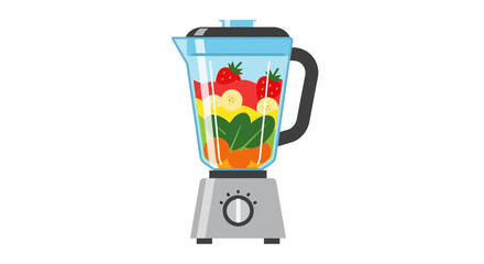 Fototapeta premium A sleek and functional flat design illustration of a modern kitchen blender containing a vibrant fruit smoothie, representing healthy drinks and food preparation. 