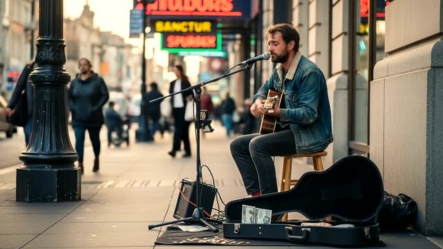 Street Musician Performing Live in Urban Setting