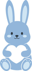 Obraz premium Cute blue bunny holding a heart sitting for valentines day or easter