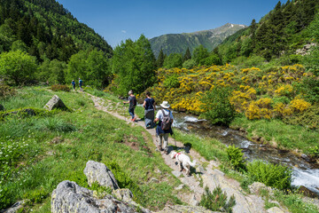 Obraz premium hikers in Canya de La Rabassa, Rialb Valley, Ordino district, Andorra, Europe
