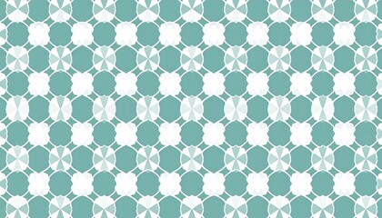 Elegant geometric pattern with circles and floral elements in teal and white.