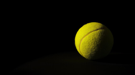 Single Yellow Tennis Ball on Black Background with Copy Space, Minimal Sports Banner