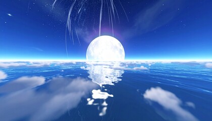 Dreamy Ocean Reflection - A Surreal Moonlit Seascape with Cloud Reflections.