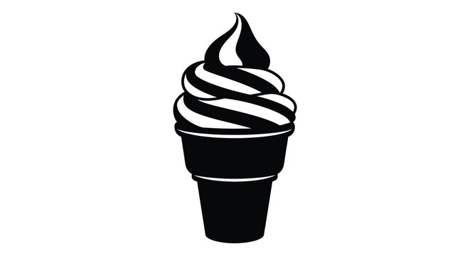 A striking black and white illustration depicts a swirling soft serve ice cream cone a delightful summer treat in silhouette high quality professional