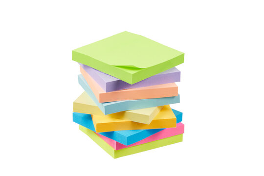 stack of colorful sticky note blocks in various colors isolated on white or transparent png