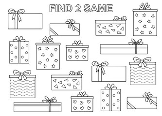 Find two gift present box graphic black white sketch illustration vector