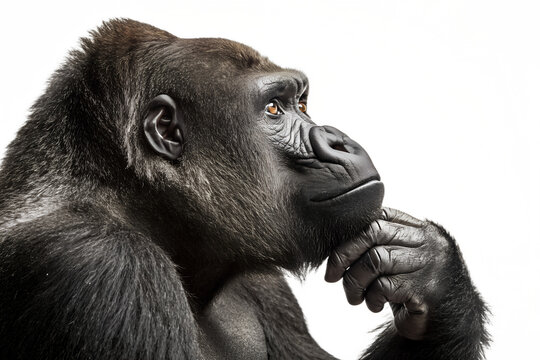 Reflective Gorilla Portrait: Captivating portrait of a gorilla, lost in thought, the ape's gaze conveying deep contemplation and inner complexity.