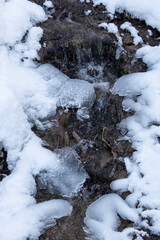 Frozen Stream with Snowy Ice Formation in Nature