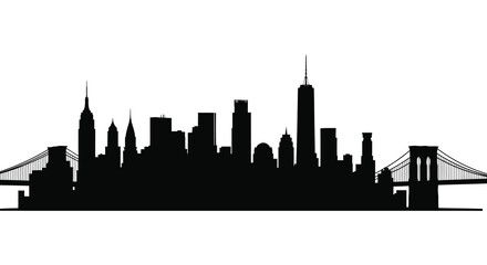 Obraz premium A striking black silhouette of the new york city skyline featuring iconic bridges and buildings silhouette high quality professional detailed