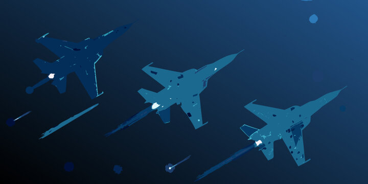 A striking aerial view of fighter jets in a deep blue sky