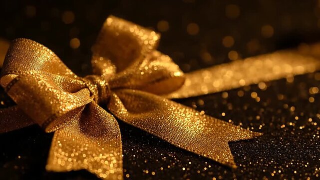 Golden ribbon and bow detail on a dark background for celebration design