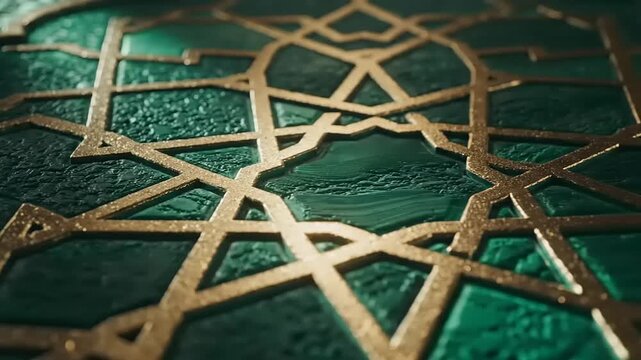 Intricate Gold Pattern on Green Background.