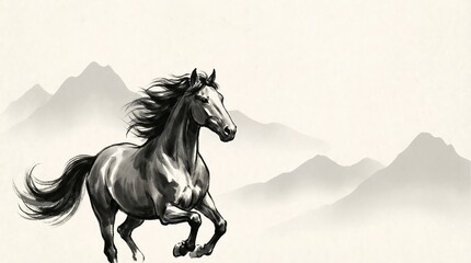Fototapeta premium Majestic Mountains Landscape With Horse For 2026 Year Theme