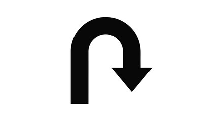 A stark black u turn arrow graphic is prominently displayed against a clean white background a bold silhouette high quality professional © Pvect02